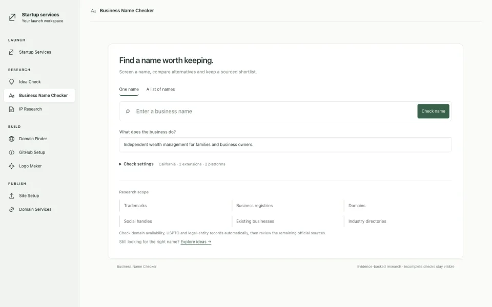 Business Name Checker, as it runs