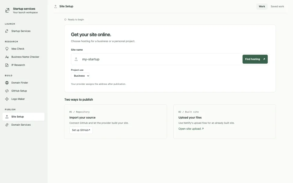 Site Setup, as it runs